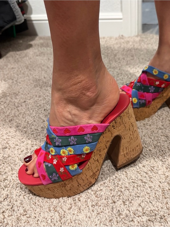 Free People Shoes - Free People Multicolor Embroidered Cork Platform Sandal - Pink, Blue, Red, Green